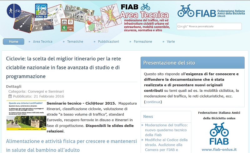 Home page sito web FIAB onlus - mobilità ciclistica