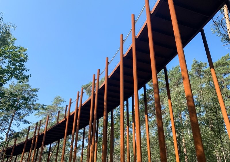 Pedalare-tra-le-cime-degli-alberi-grazie-a-449-colonne-in-acciaio-corten-3 Pedalare tra le cime degli alberi grazie anche a una particolare struttura composta da 449 colonne in acciaio corten - 3