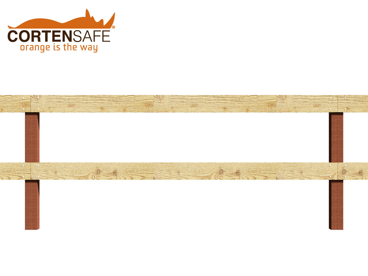Cortensafe-staccionate-Badia-in-acciao-corten-e-legno-QE2C-wood staccionata corten modello Badia di Cortensafe