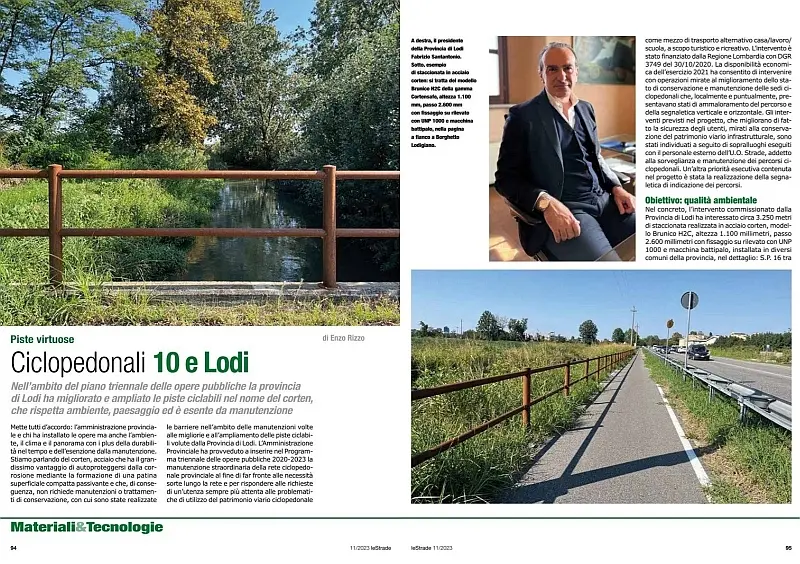 Die Provinz Lodi verbessert die Radwege im Namen des Cortenstahls - Zeitschrift leStrade - November 2023 - 2