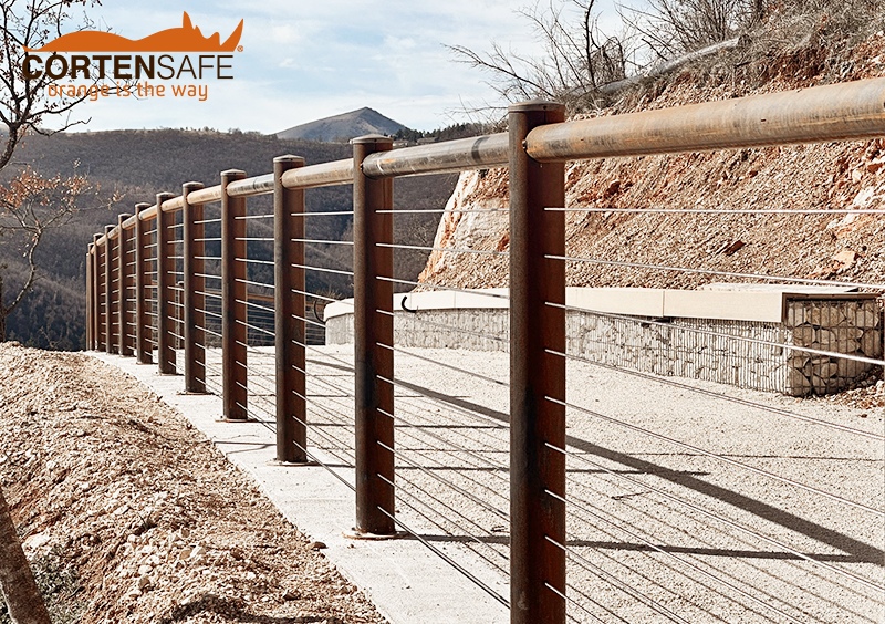 Staccionata Stelvio H11C in corten per percorsi al ponte tibetano di Sellano - Perugia - 5